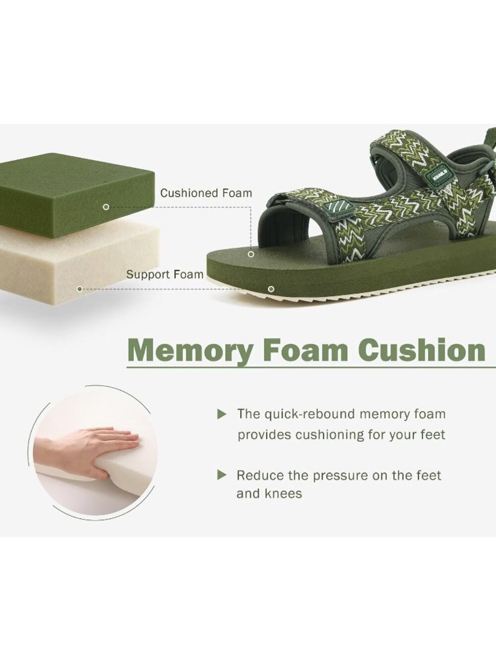Women's Army Green Comfortable Arch Support Adjustable Strap Hiking Sandal Shoes - Picture 5 of 7